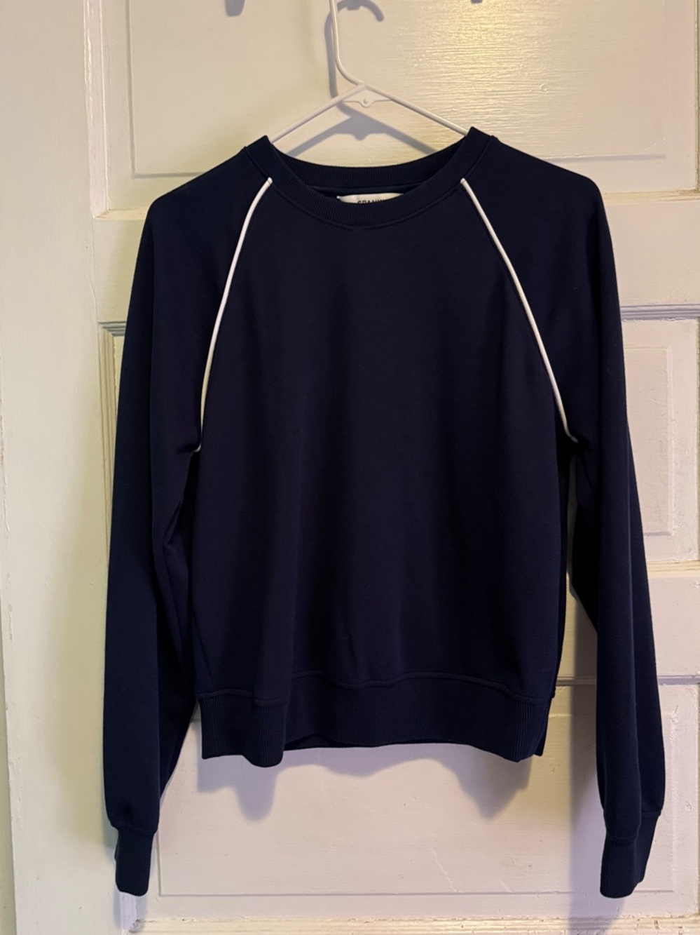 SPANX Navy Sweatshirt with White Raglan Piping